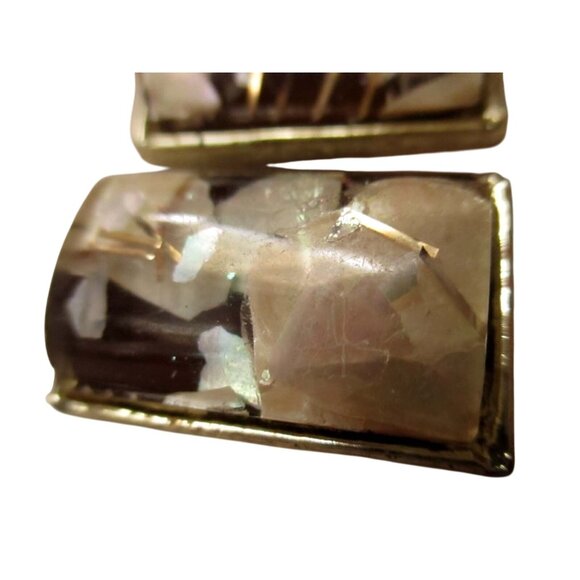 Vintage Gold-Tone Clip-On Earrings With Iridescent Shell Inlay Rectangles - Picture 4 of 5